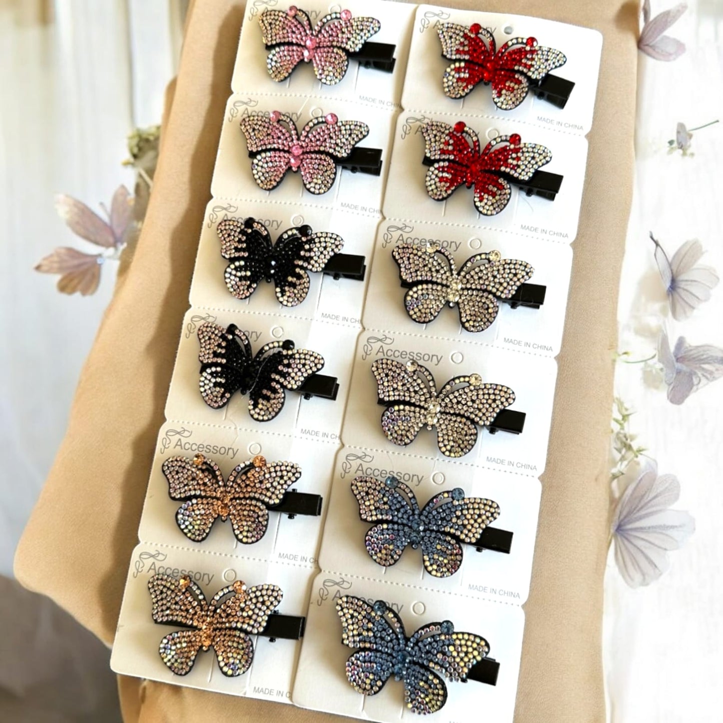 Set 12 Pasadores Mariposa Brillosa $6.58 c/u