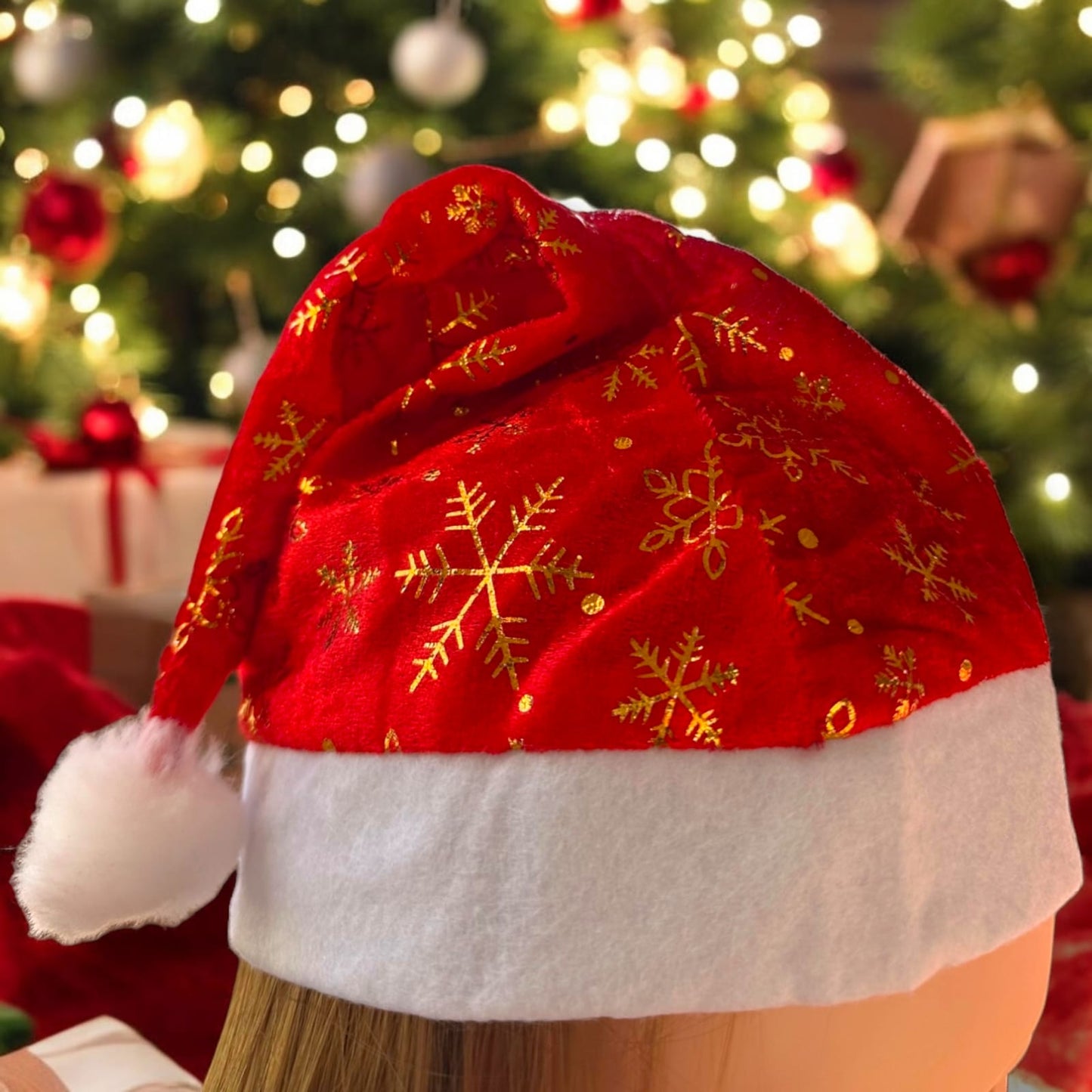 12 Gorros Navideño Decorado con copos de Nieve $9.2 c/u