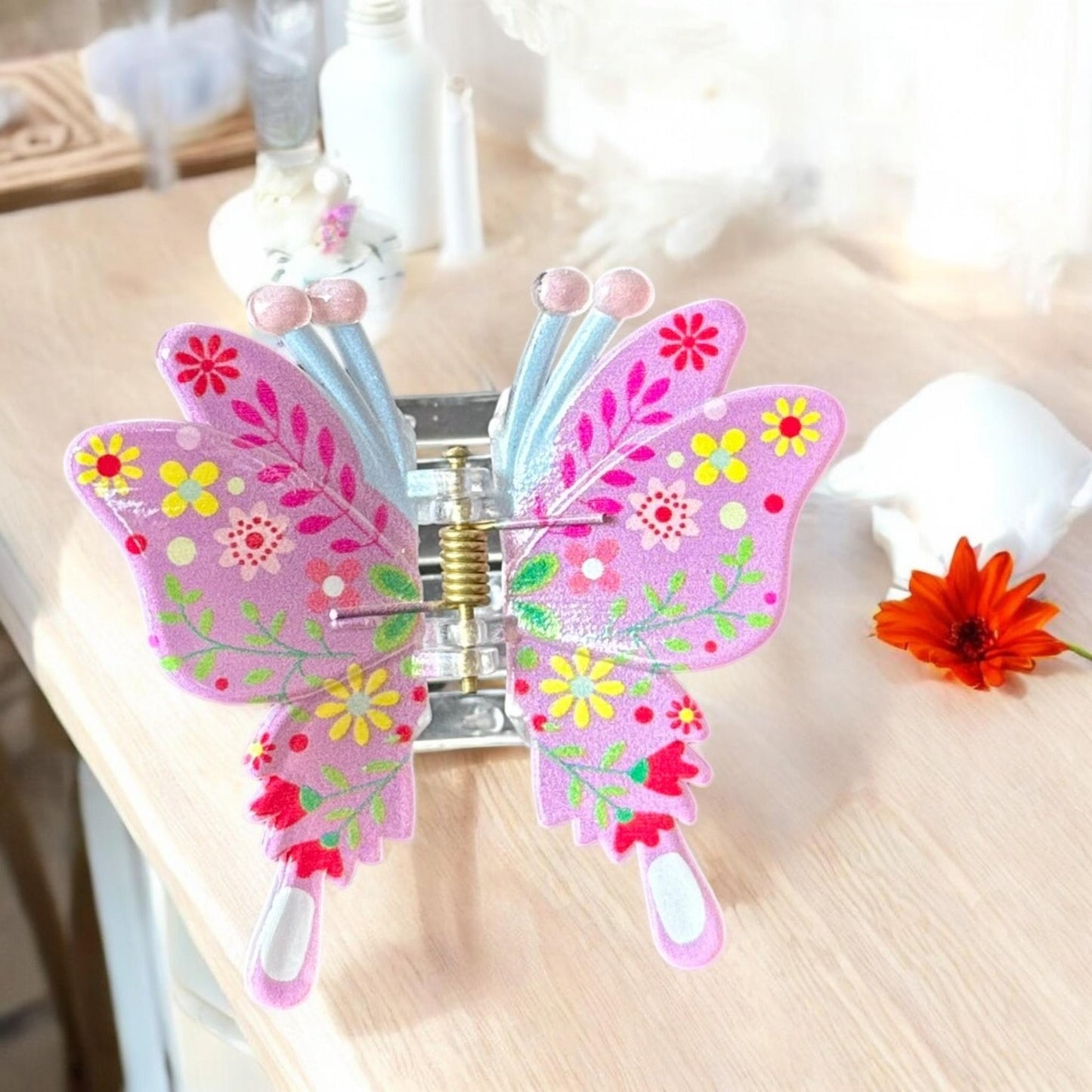 12 Pinzas Mariposas Decoradas Flores para Cabello $9.8 c/u