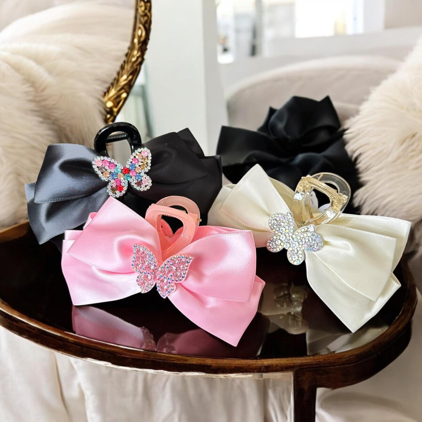 12 Pinzas Moños Mariposas Brillosas $18 c/u