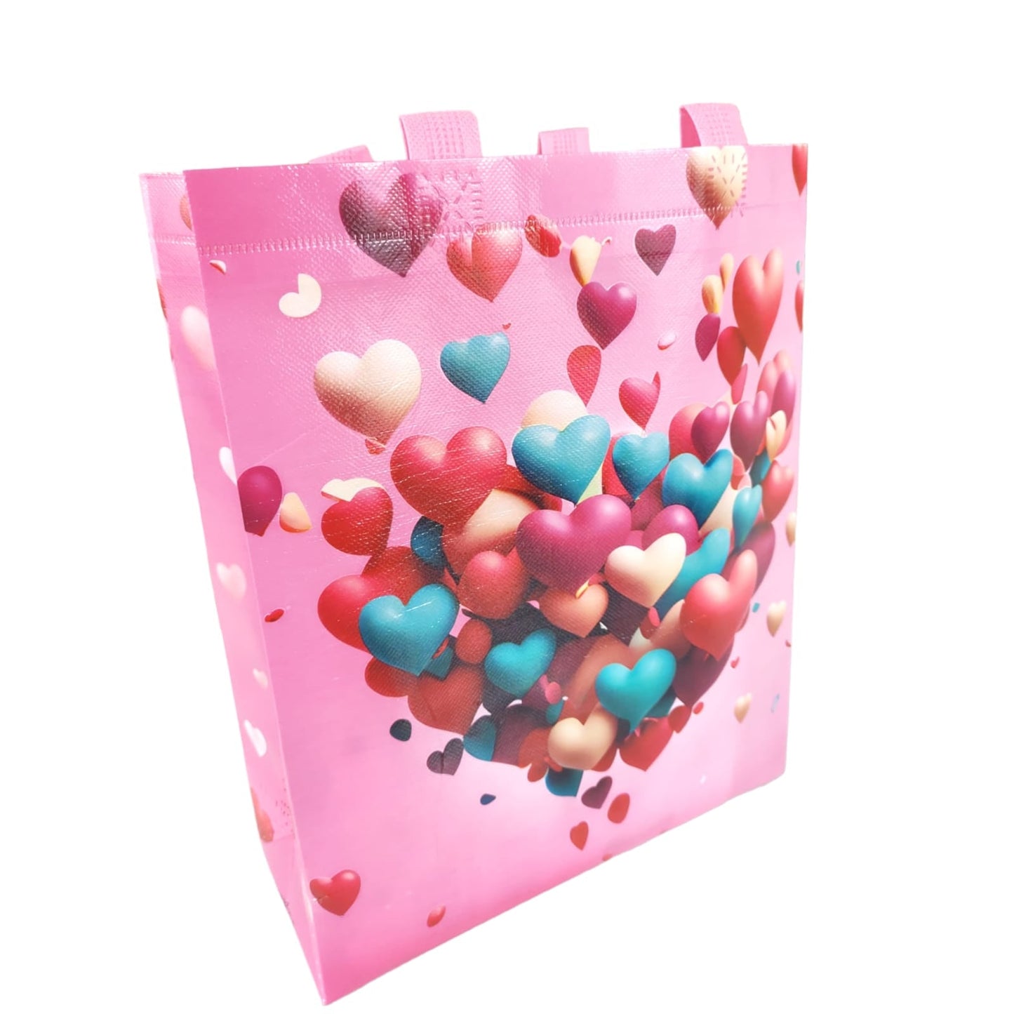 12 Bolsas G Reutilizables Decoradas con Corazones $8.5 c/u