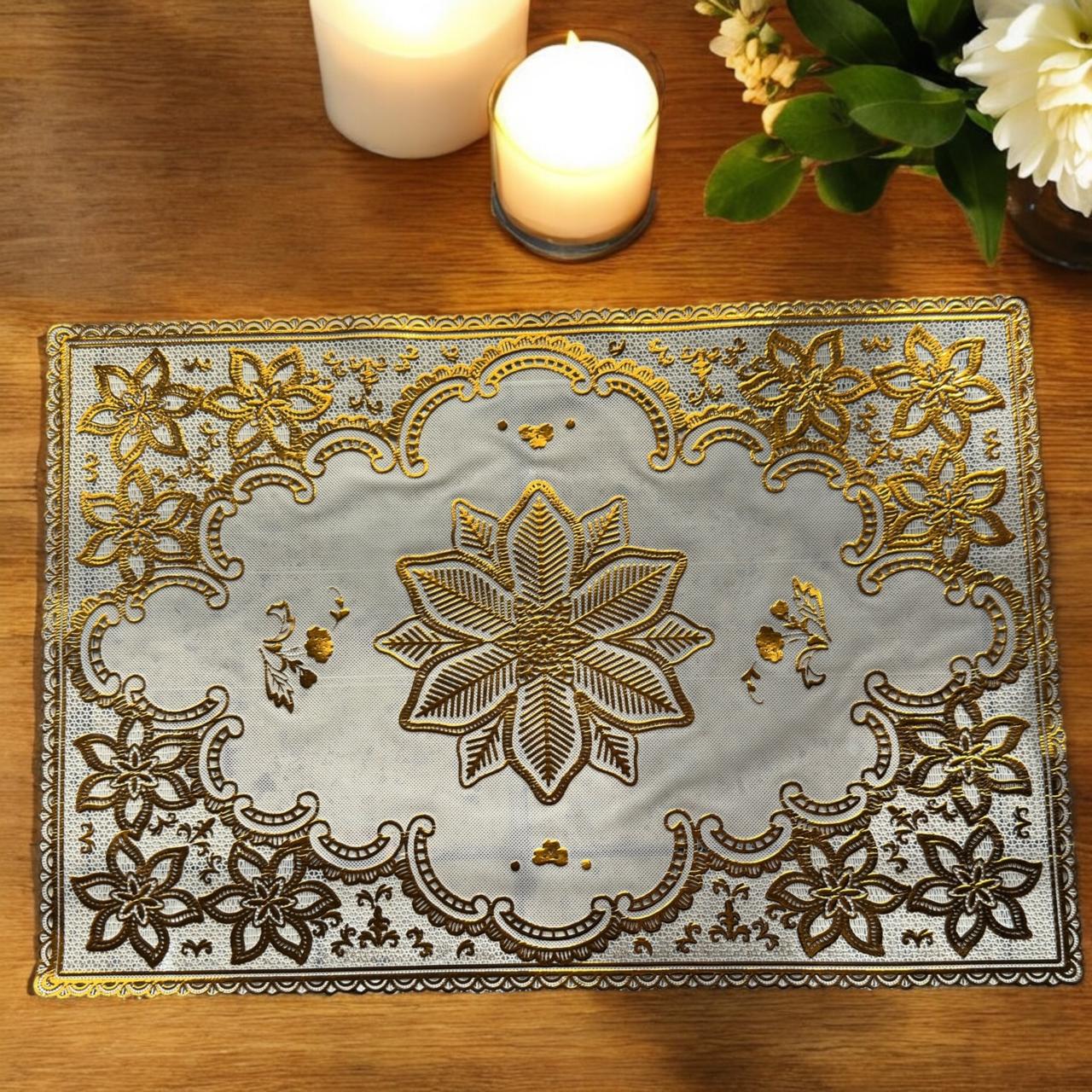 12 Manteles Individuales Rectangulares Dorado/Plateado $5 c/u