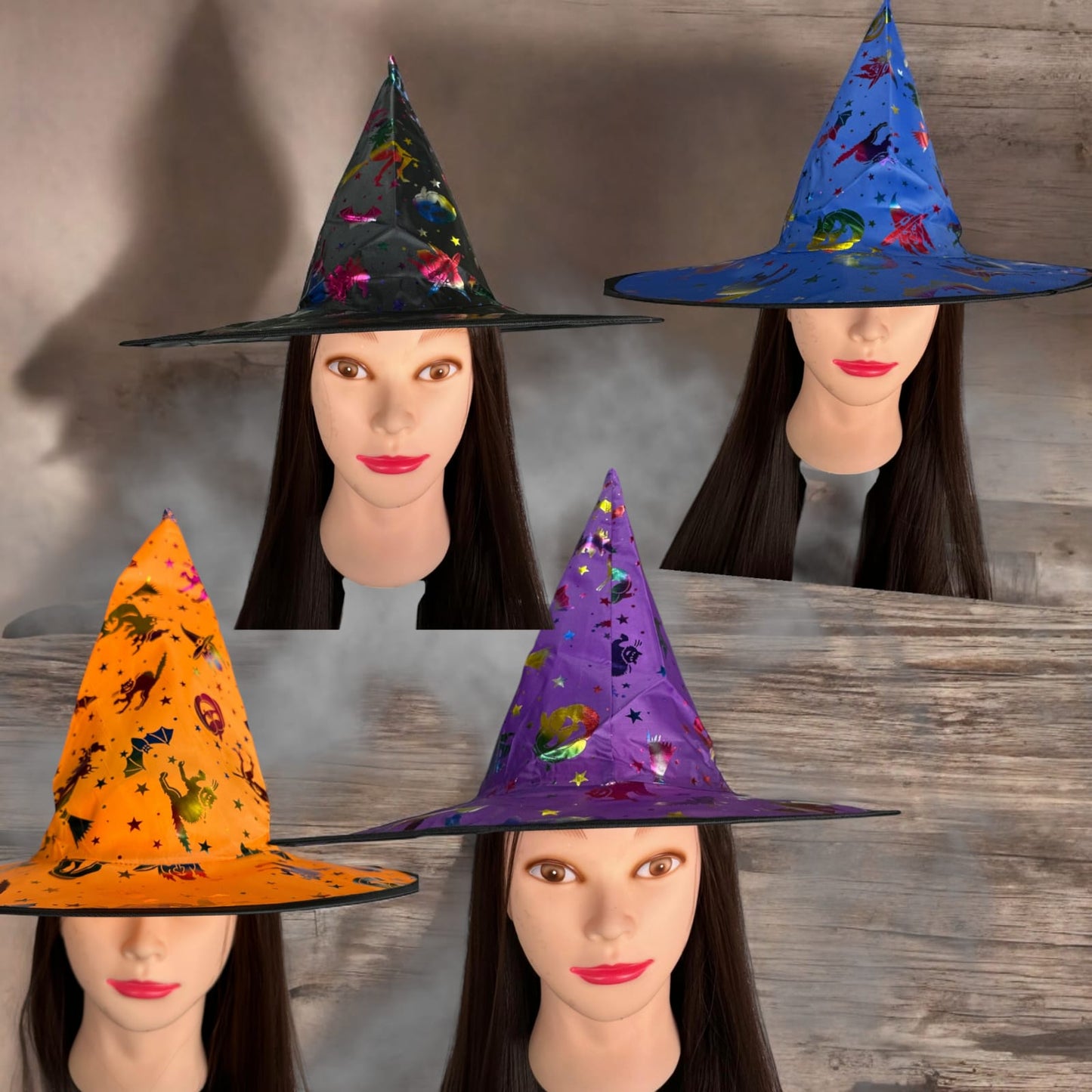 12 Sombreros Brujita Estampado Halloween $16.9 c/u