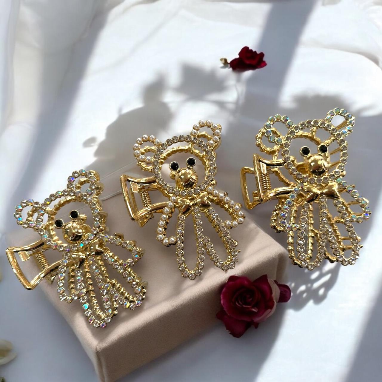 12 Pinzas de Ositos Metalicas Pedreria $18 c/u