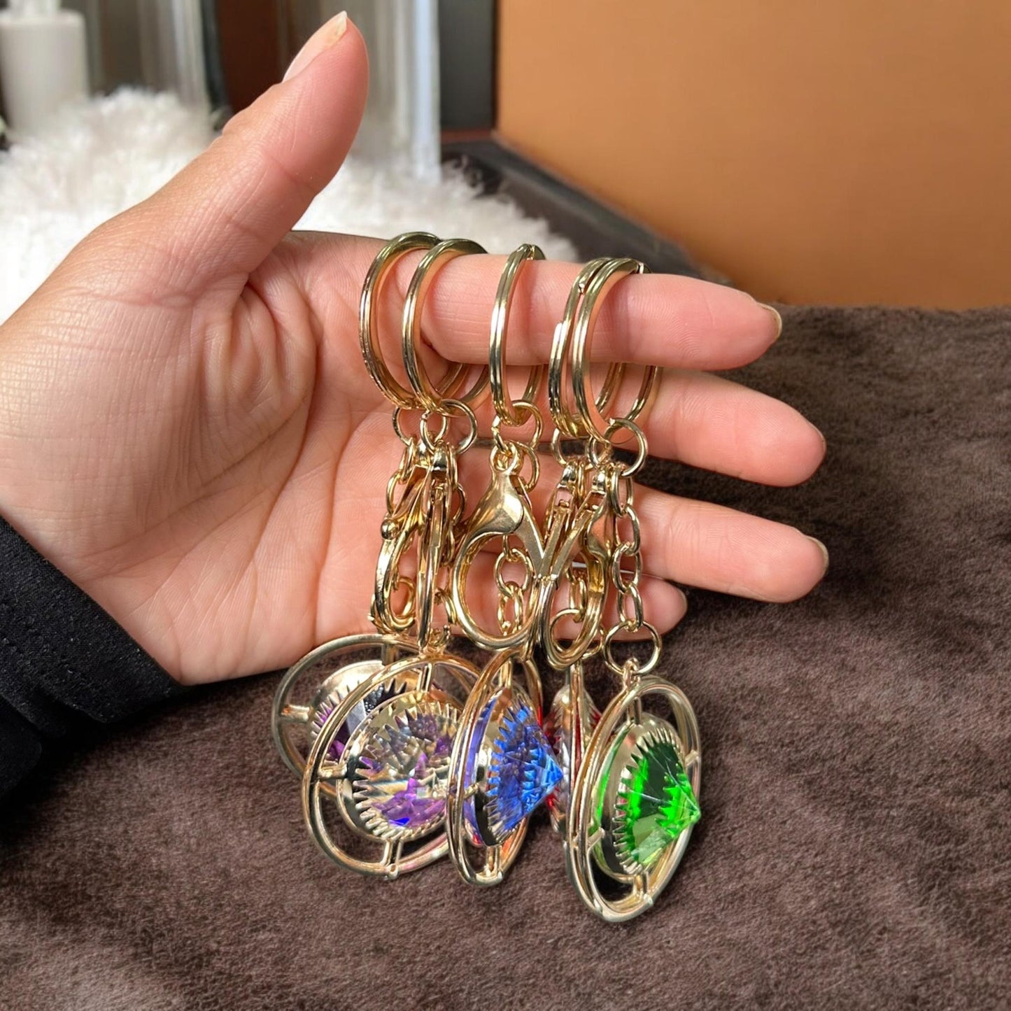 12 Llaveros Piedra Hermosa Dorados $5.9 c/u