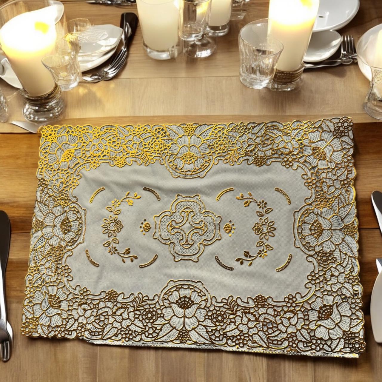 12 Manteles Individuales Rectangulares Dorado/Plateado $5 c/u