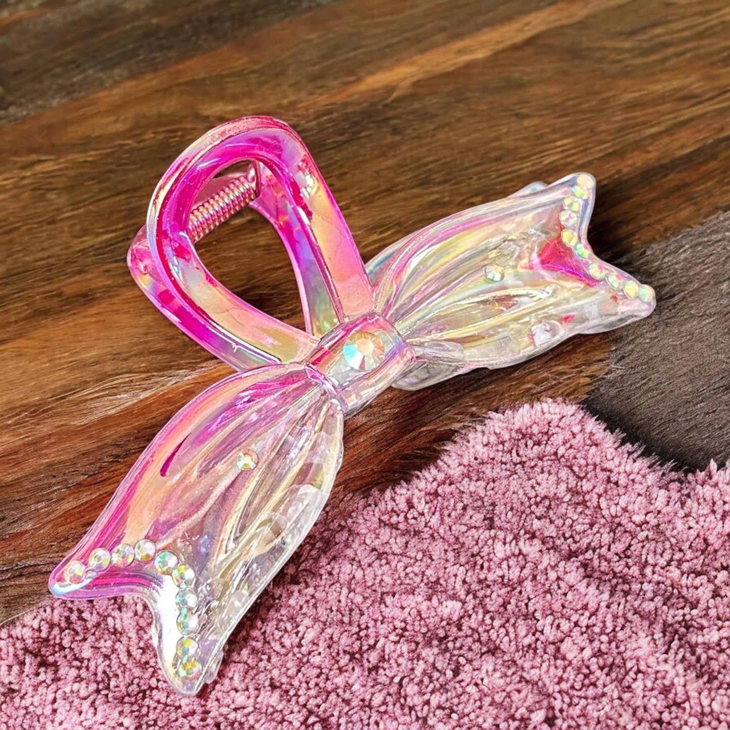 12 Pinzas Pedreria Moños Transparentes $17.5 c/u