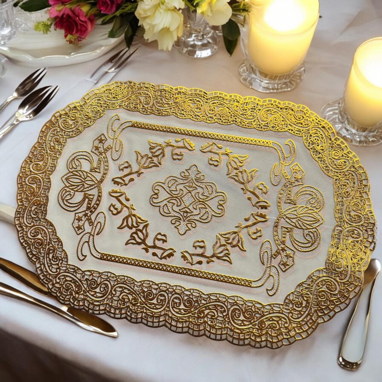 12 Manteles Individuales Ovalados Dorado/Plateado $5 c/u