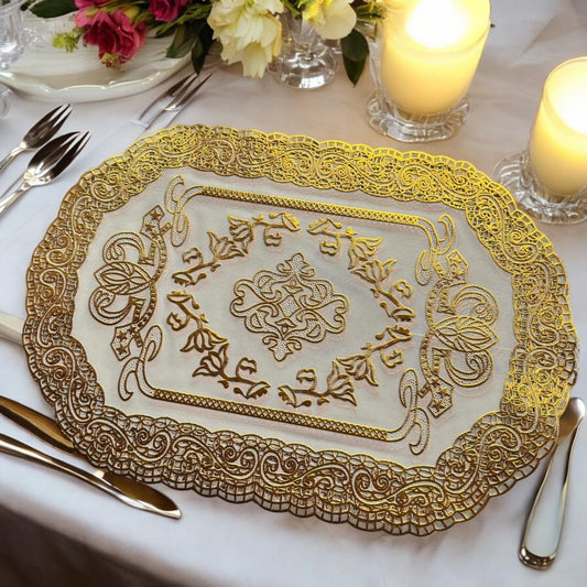 12 Manteles Individuales Ovalados Dorado/Plateado $5 c/u