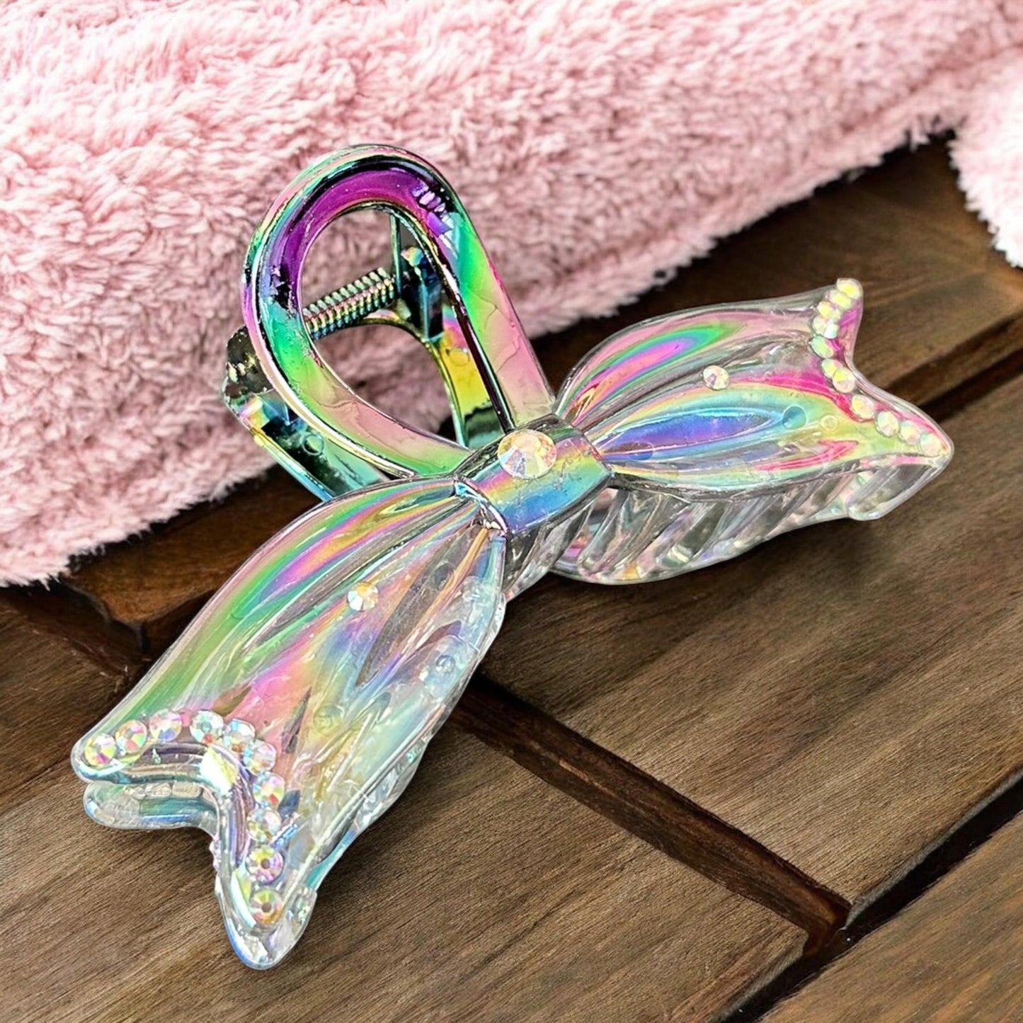 12 Pinzas Pedreria Moños Transparentes $17.5 c/u