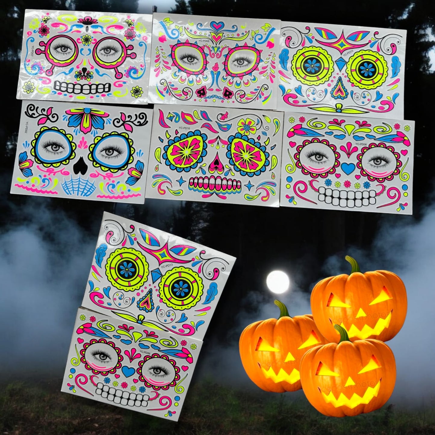 12 Stickers Catrina para rostro Halloween $5.7 c/u