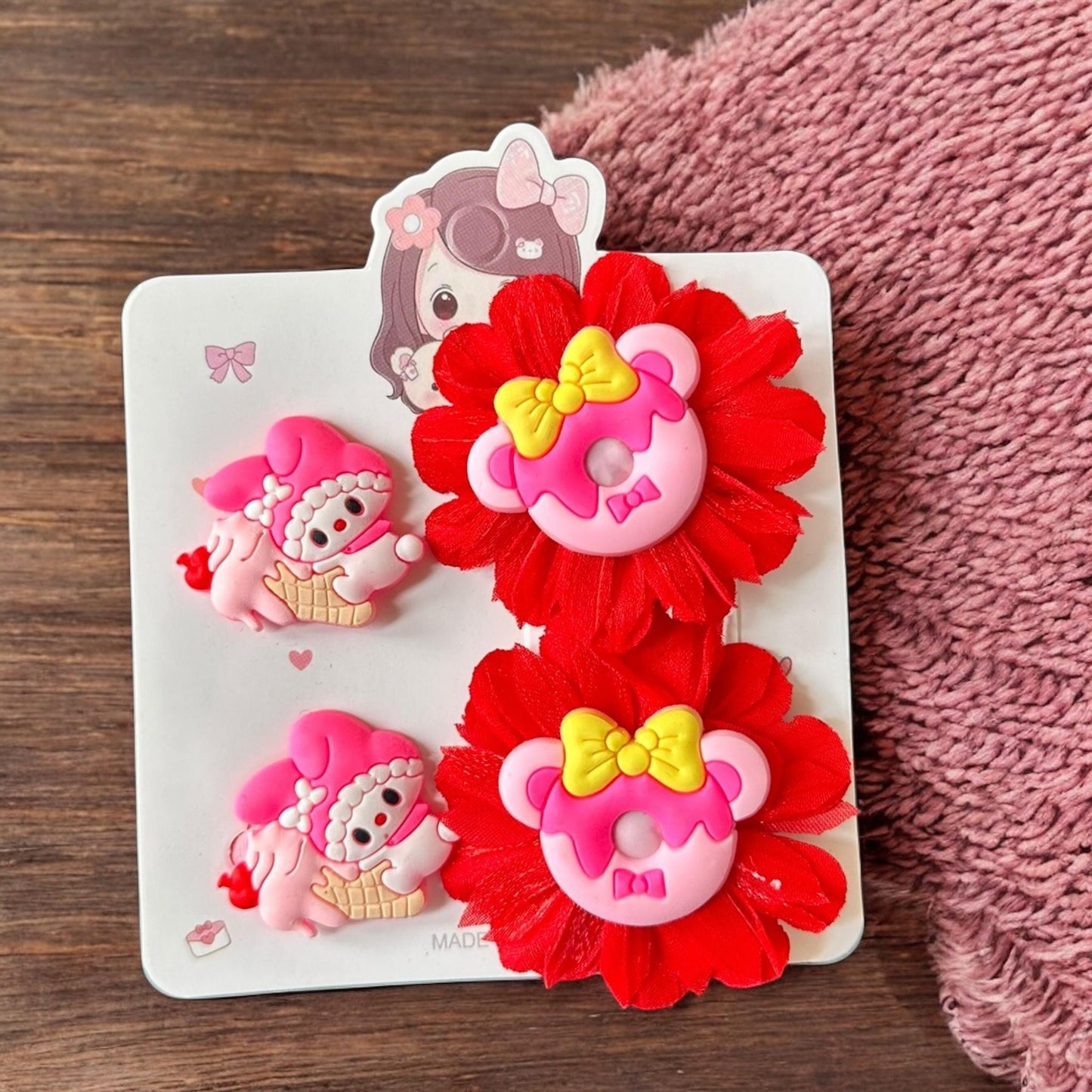 12 Sets Pares de Moños Y Ligas Sanrio/Donas $12 c/u