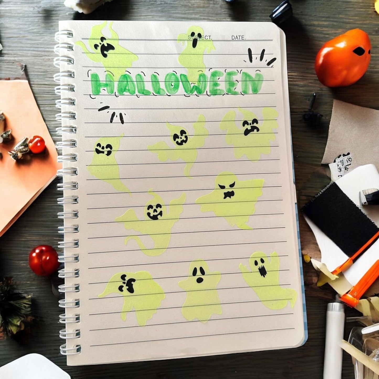 12 Stickers Fantasmas Halloween Fluorecentes $5.5 c/u