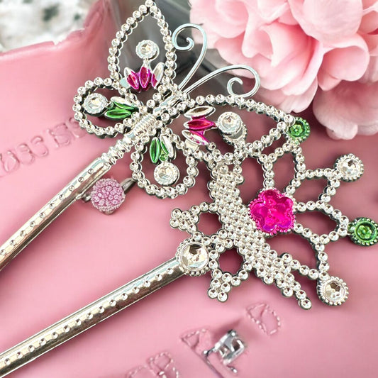 12 Varitas de Pincesa Plateada de Figuras $4.8 c/u