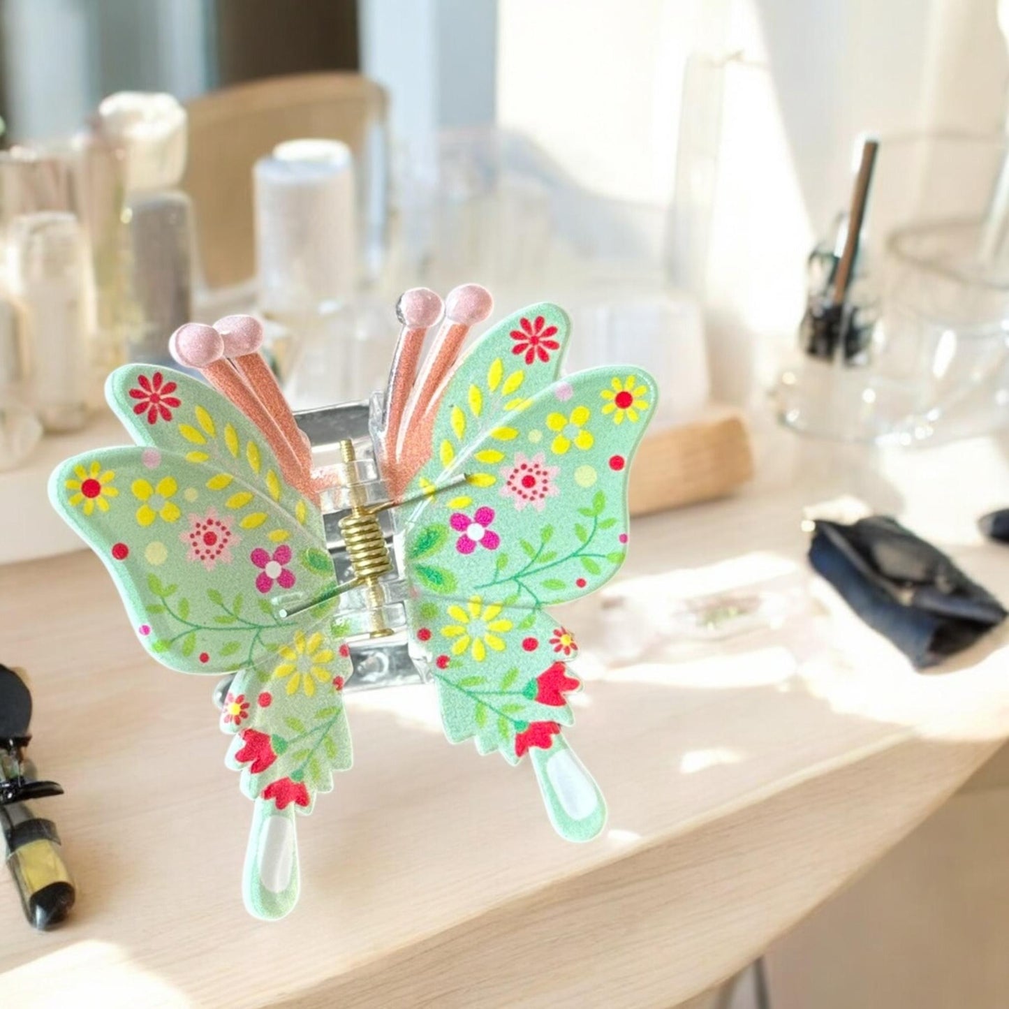 12 Pinzas Mariposas Decoradas Flores para Cabello $9.8 c/u