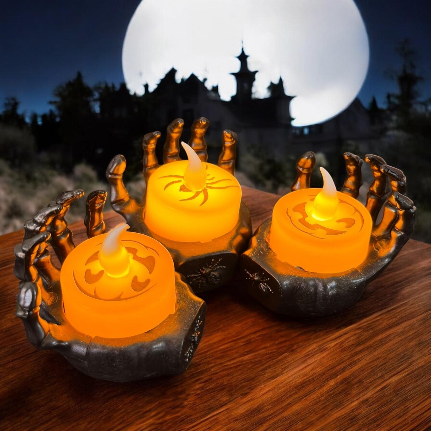 12 Manitas con Velas de Luz Halloween $15 c/u