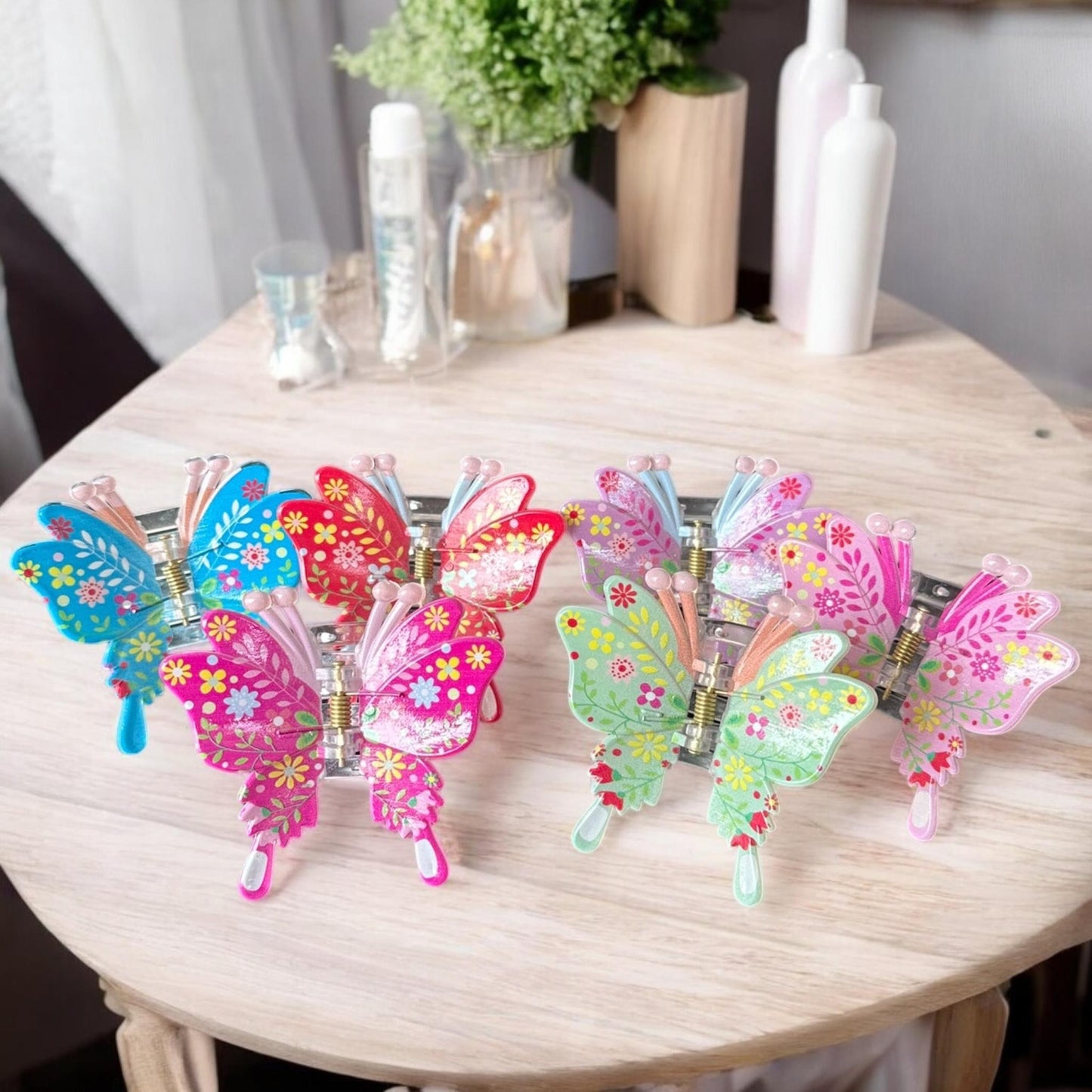 12 Pinzas Mariposas Decoradas Flores para Cabello $9.8 c/u