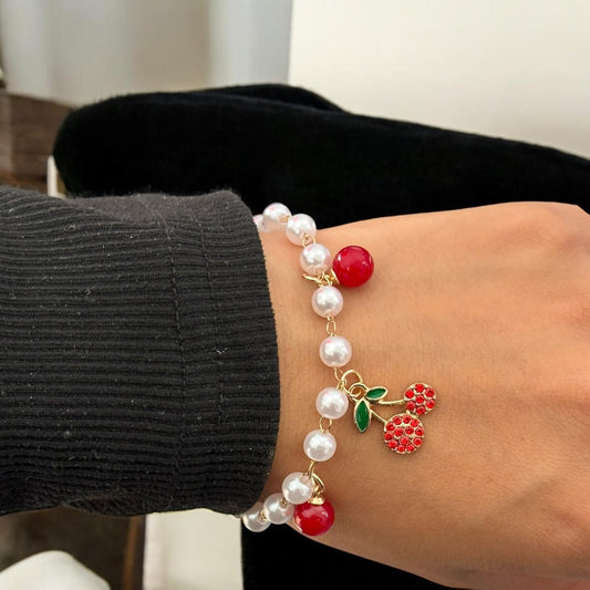 12 Pulseras Cherry con Dije, Perlas $12 c/u