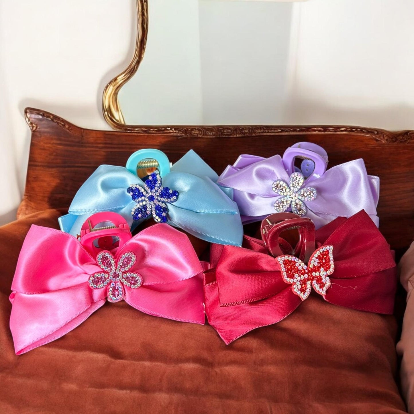 12 Pinzas Moños Mariposas Brillosas $18 c/u