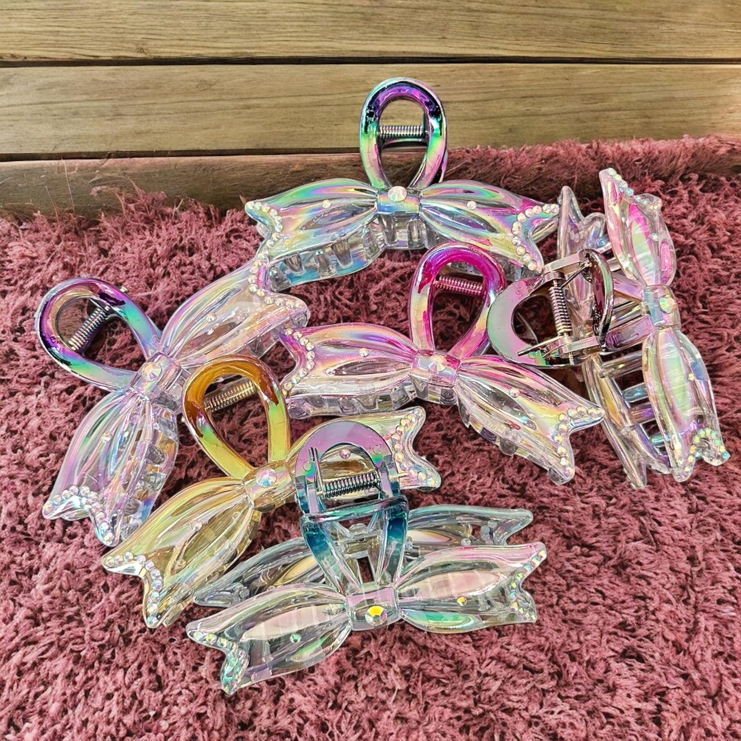 12 Pinzas Pedreria Moños Transparentes $17.5 c/u