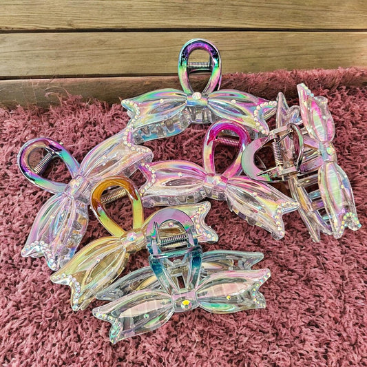 12 Pinzas Pedreria Moños Transparentes $17.5 c/u