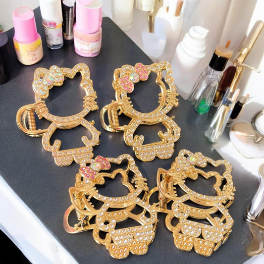 12 Pinzas Kitty Silueta Pedrería $22 c/u