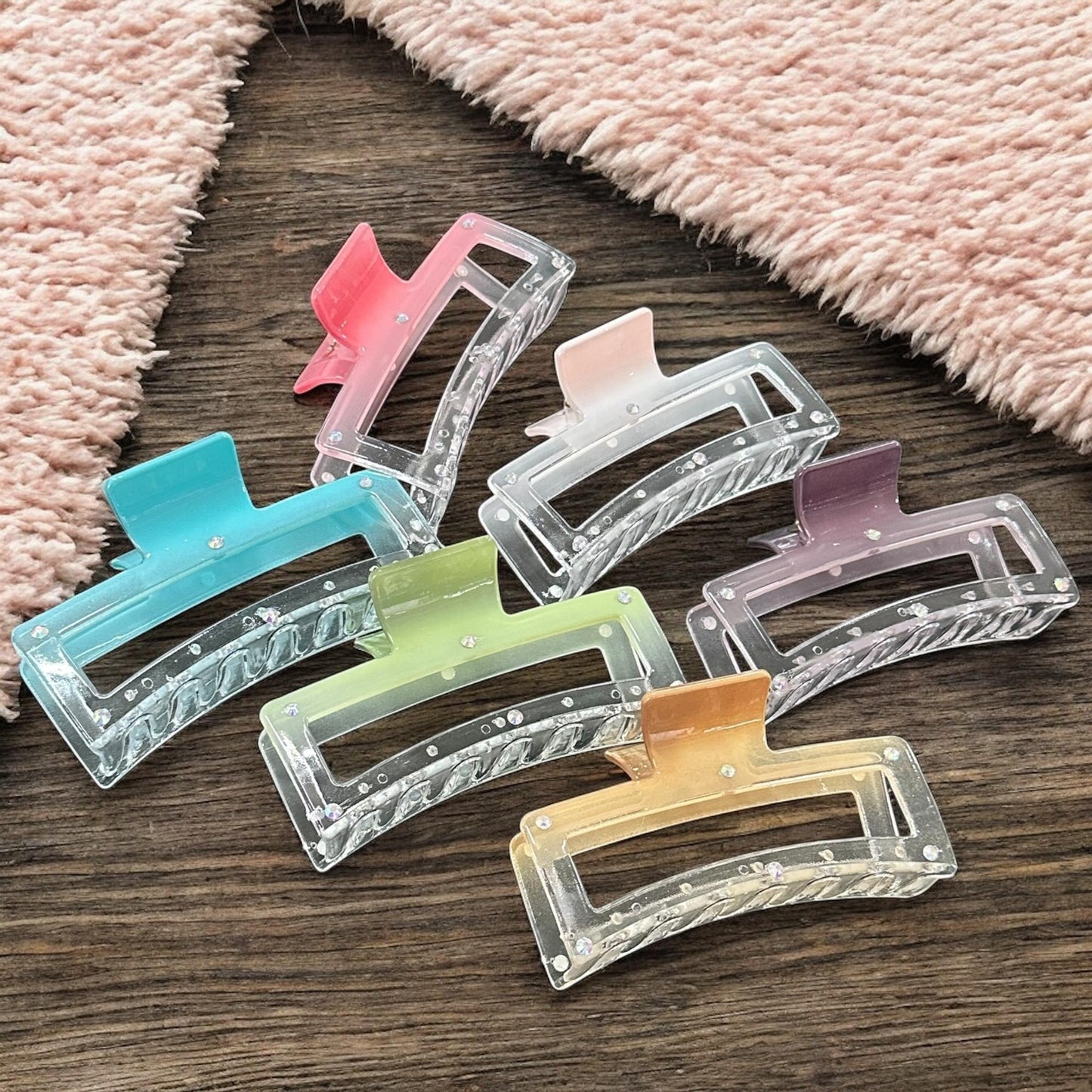 12 Pinzas para Cabello Brillos colores Difuminadas G $17.5 c/u