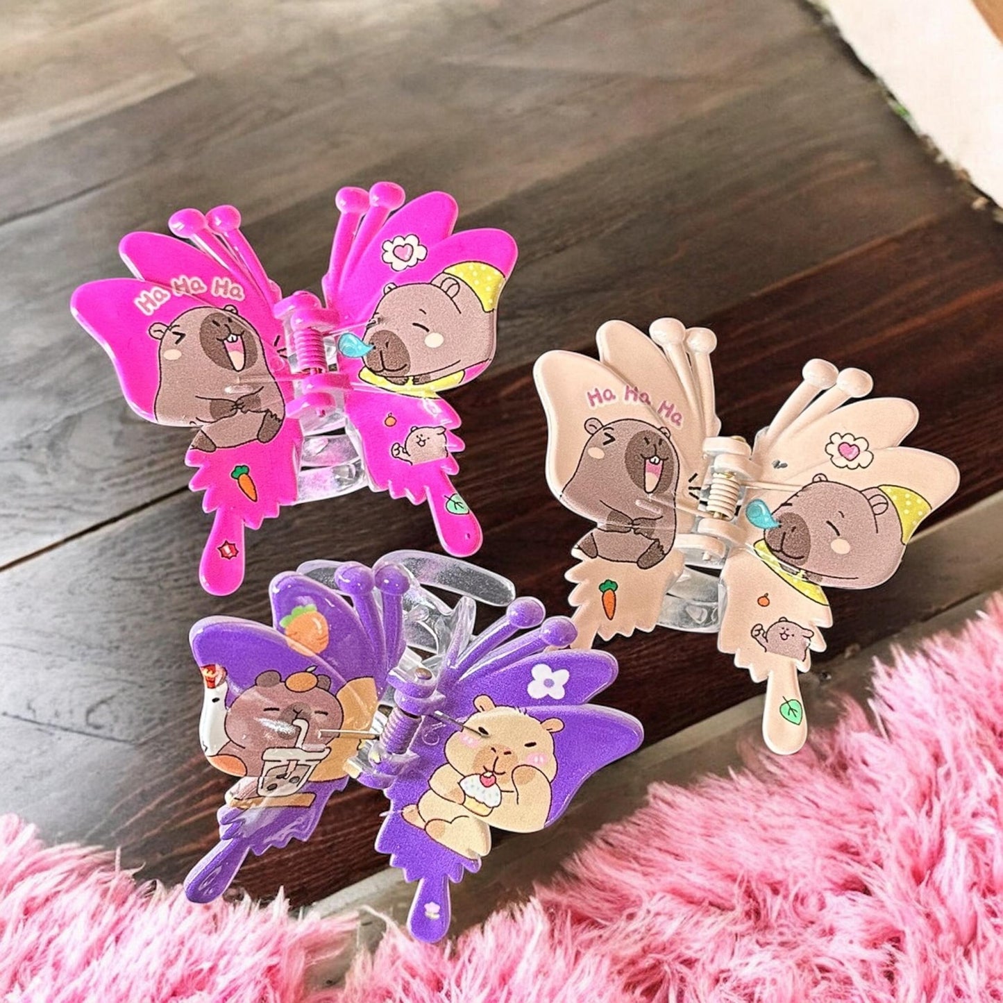 12 Pinzas Mariposas Capibaras/Labubu Decoradas $10.5 c/u