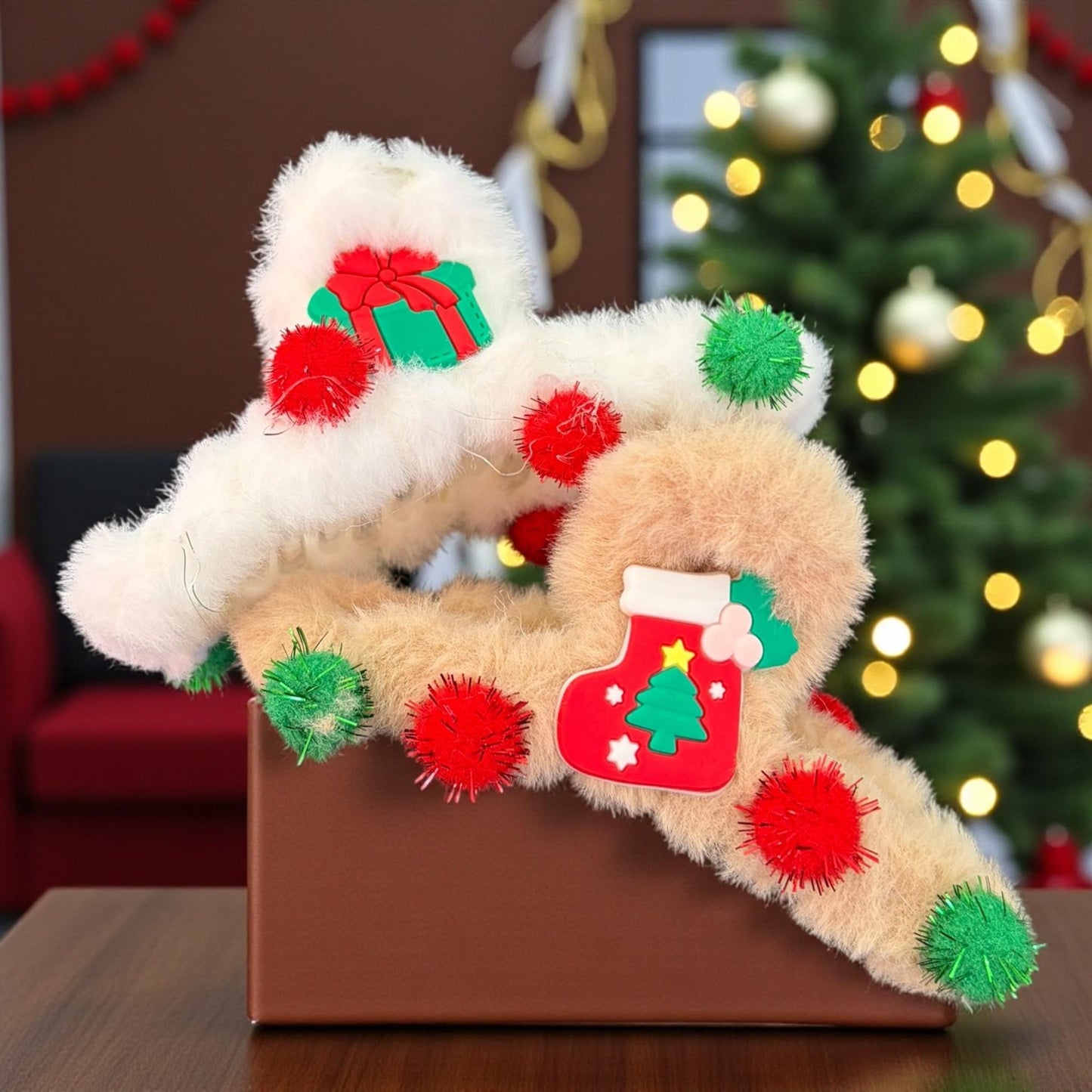12 Pinzas navideñas Decoradas mini pompom $12.75 c/u