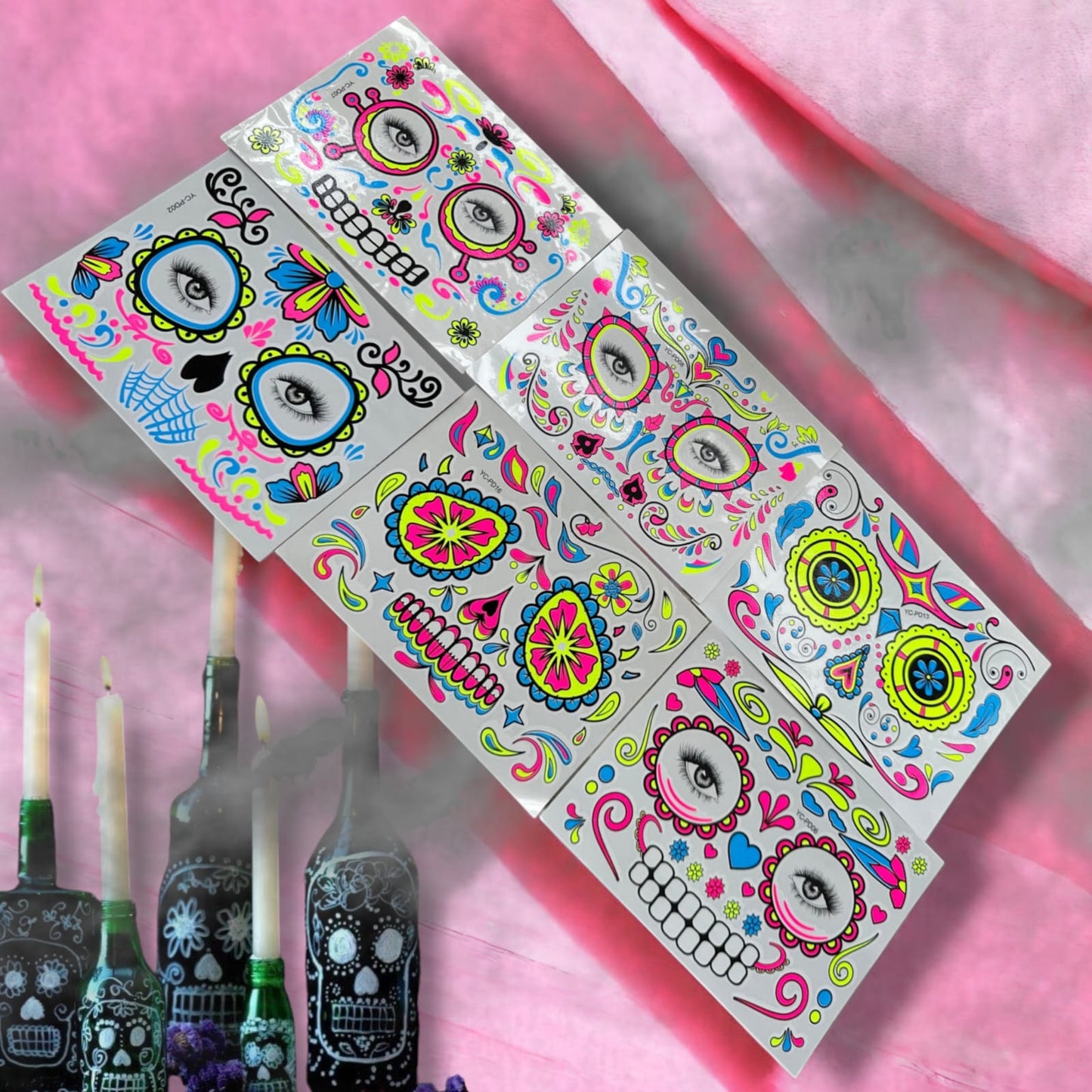 12 Stickers Catrina para rostro Halloween $5.7 c/u