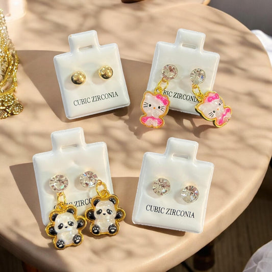 36 Aretes Sanrio/Ositos Dije 3D Y Pedreria "Zirconia" $5.5 c/u