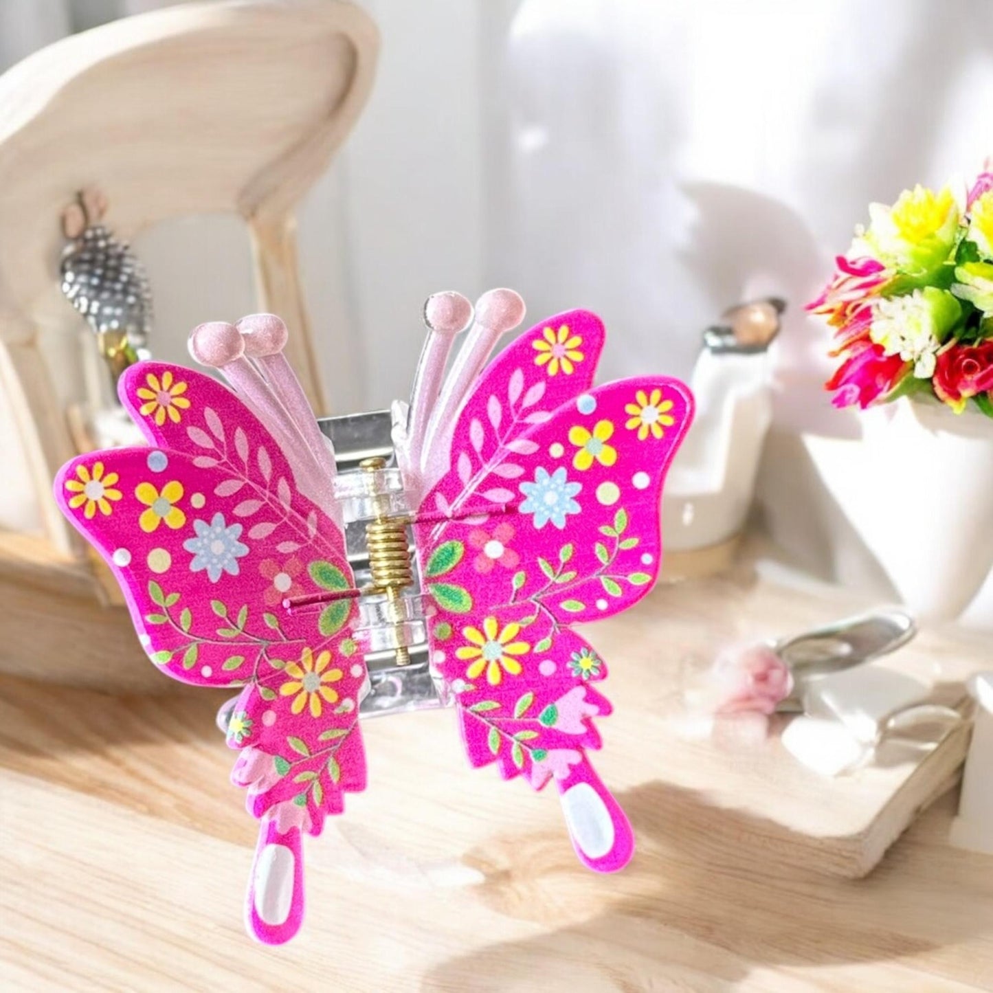 12 Pinzas Mariposas Decoradas Flores para Cabello $9.8 c/u