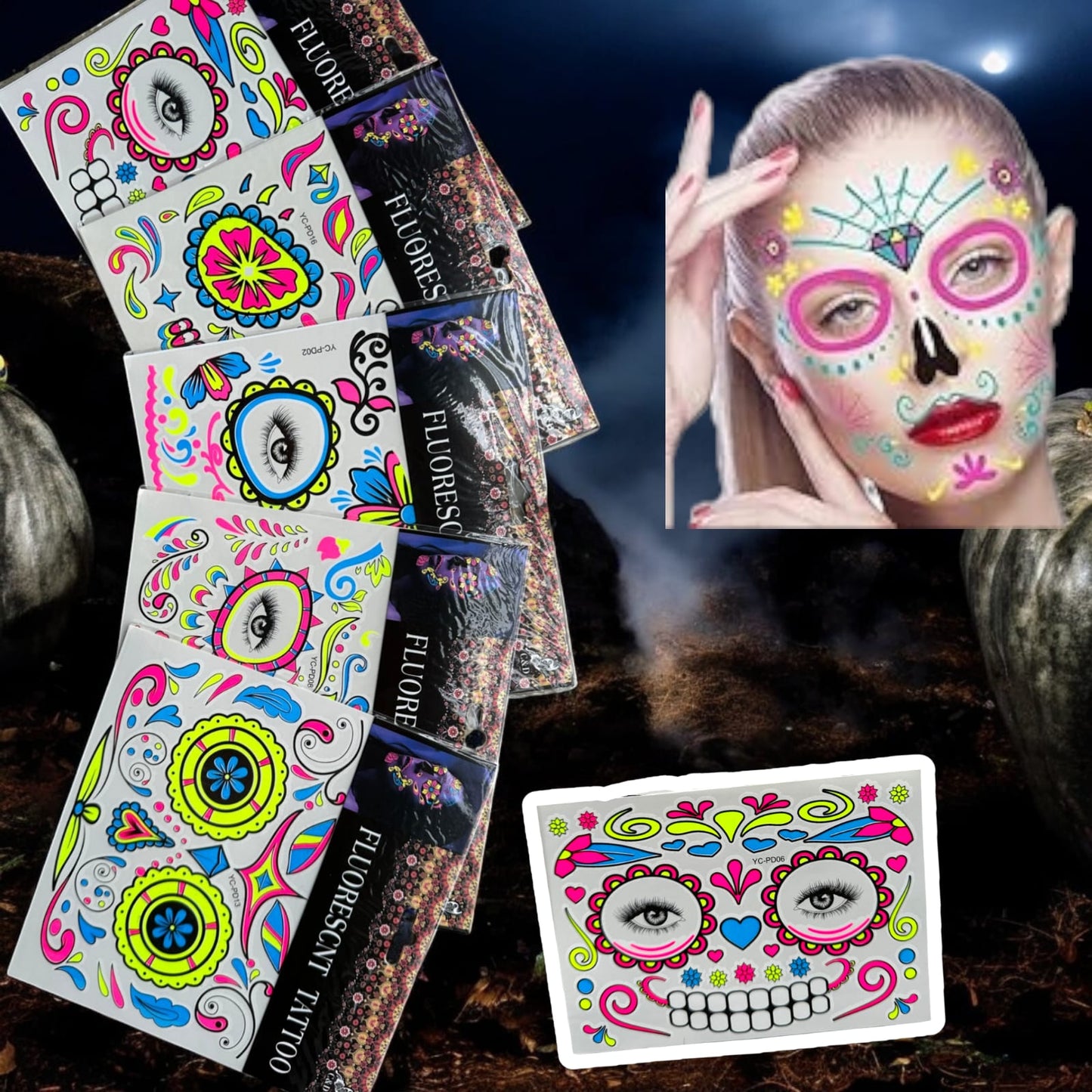 12 Stickers Catrina para rostro Halloween $5.7 c/u