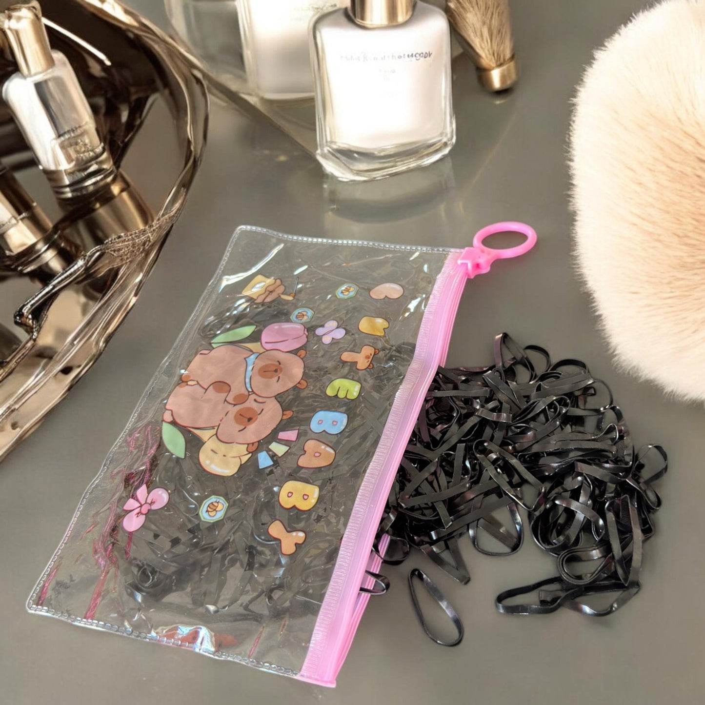 12 Bolsas Capibara Resellables con Ligas para el cabello $6 c/u