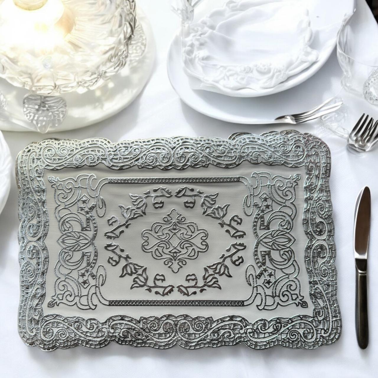 12 Manteles Individuales Rectangulares Dorado/Plateado $5 c/u