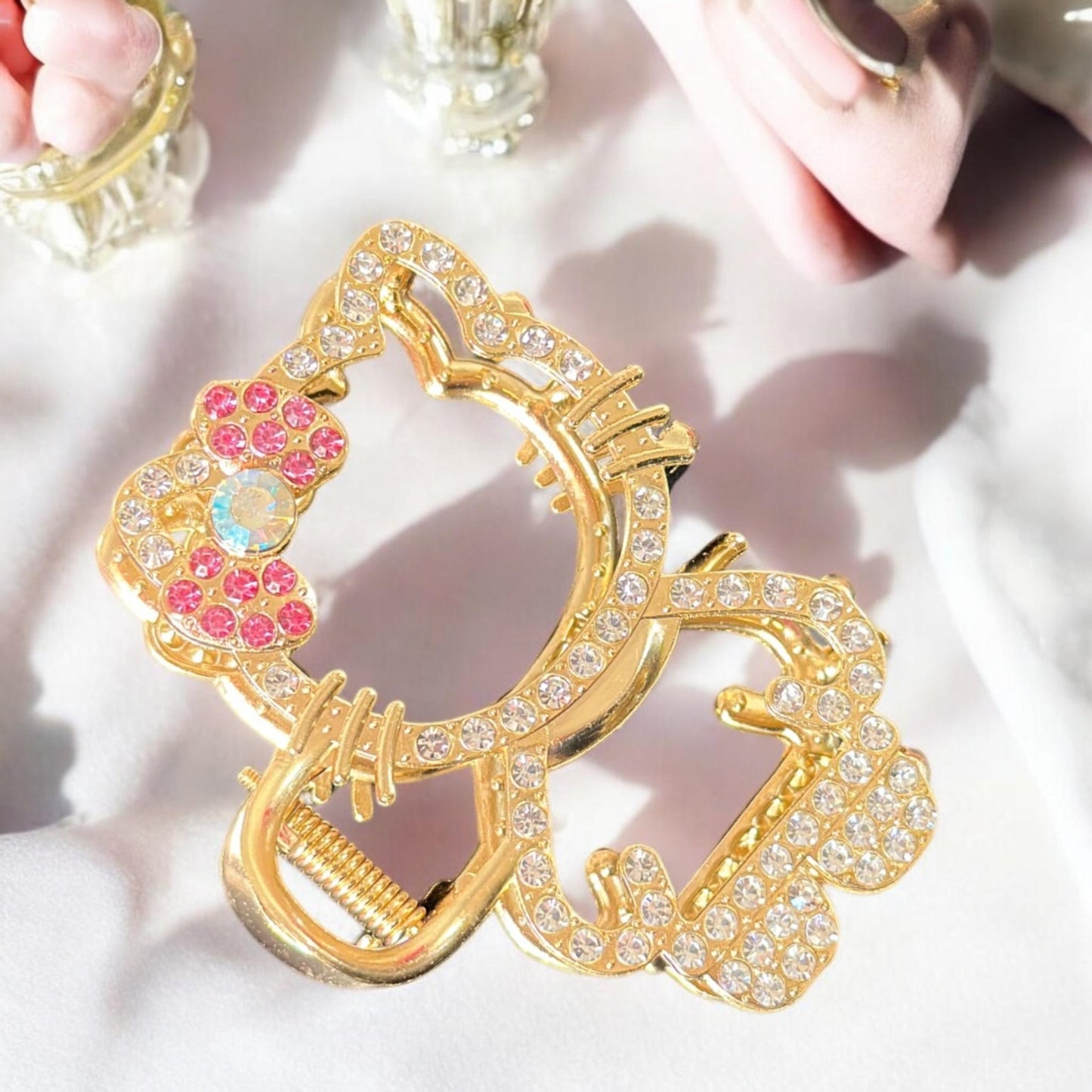 12 Pinzas Kitty Silueta Pedrería $22 c/u