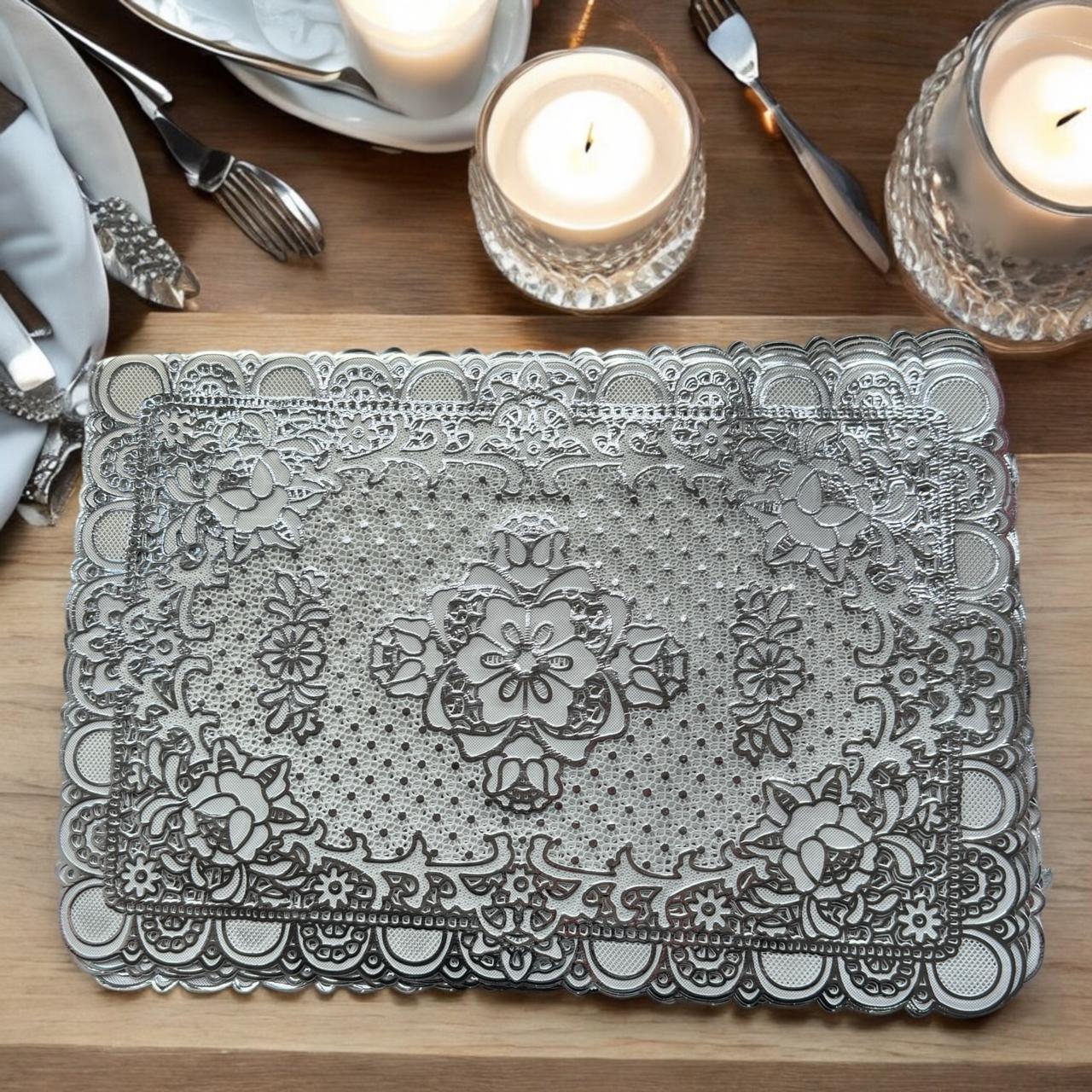 12 Manteles Individuales Rectangulares Dorado/Plateado $5 c/u