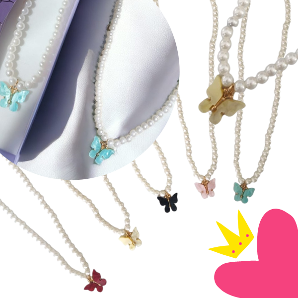 12 Collares con perlas mariposa $9.6 c/u