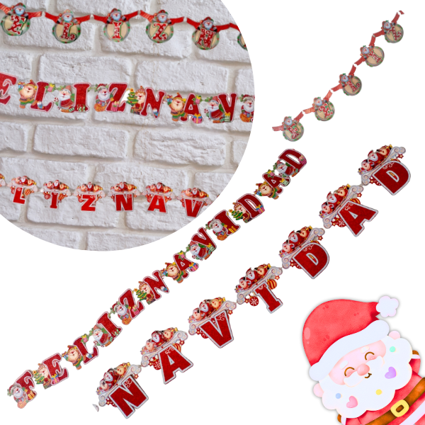 6 Guirnalda  letrero santas y pino 2.5 m $34 c/u