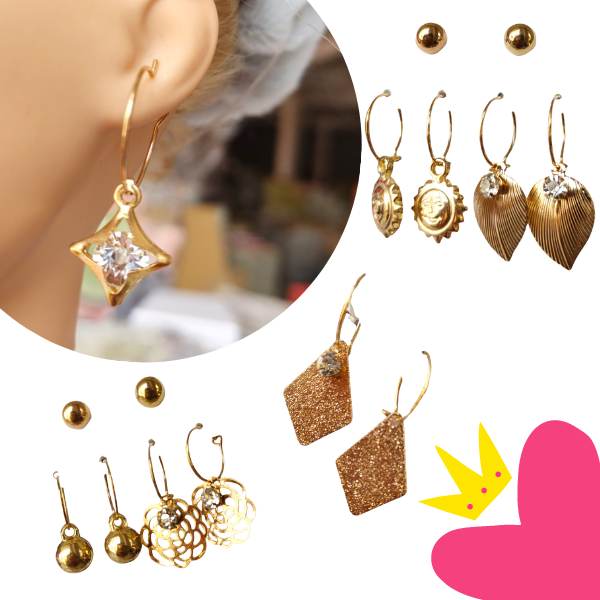 12 Sets 3 Aretes Dorados $5.85 c/u