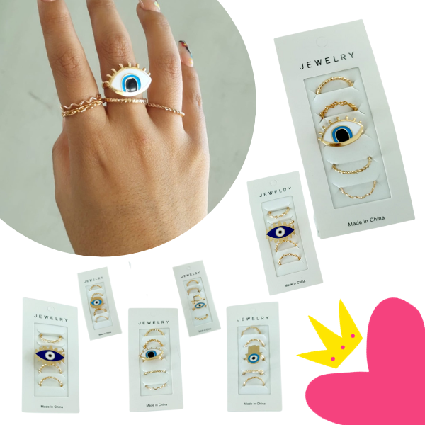 12 Sets con 5 anillos ojo turco $12.24 c/u