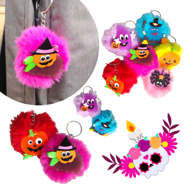 12 Llaveros Pompom Halloween $5.71 c/u