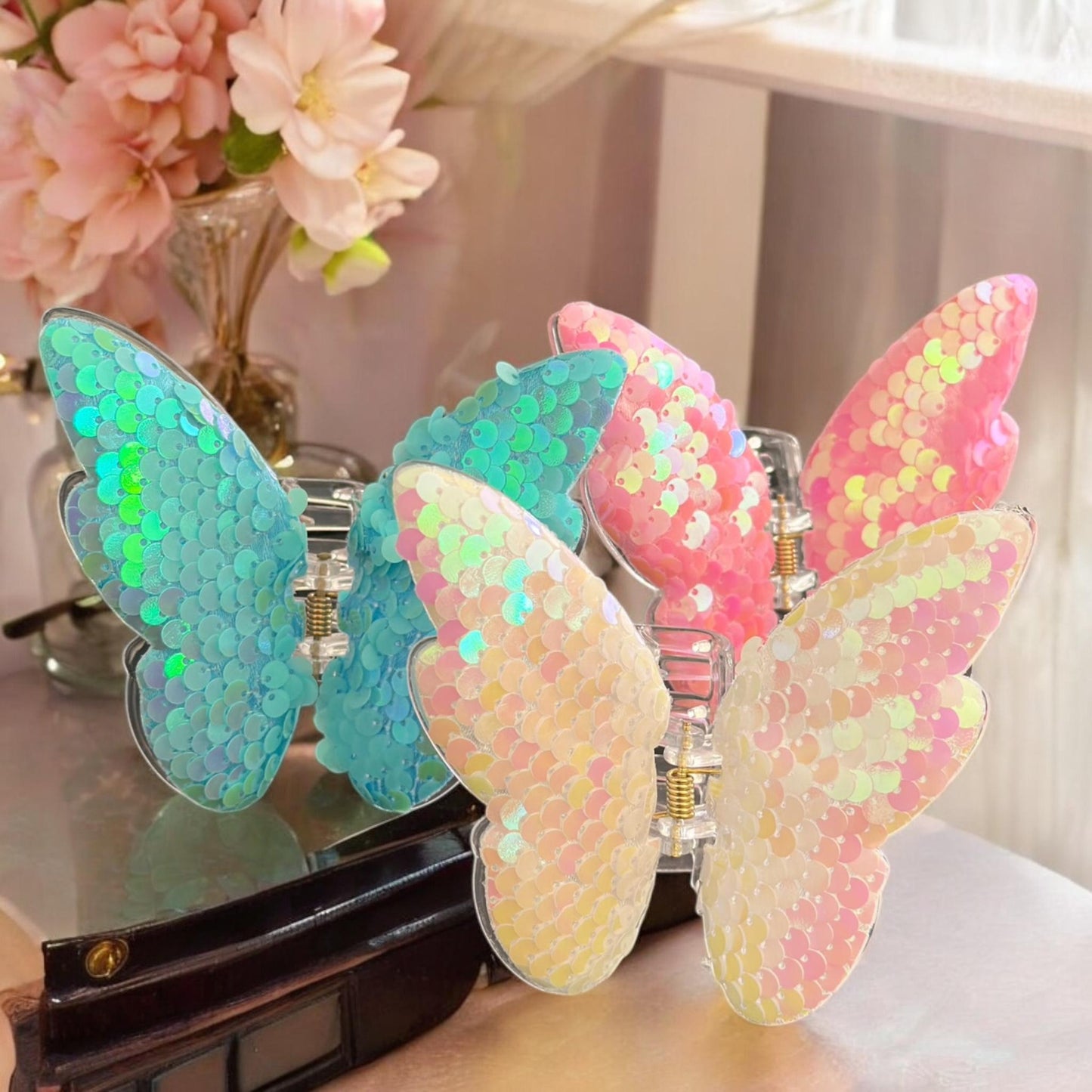 12 Pinzas Mariposas Lentejuelas Premium $15. c/u