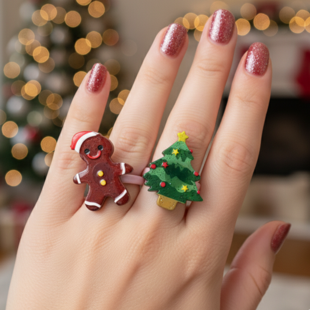 Estuche corazon con 12 Anillos Navideños $3.9 c/u