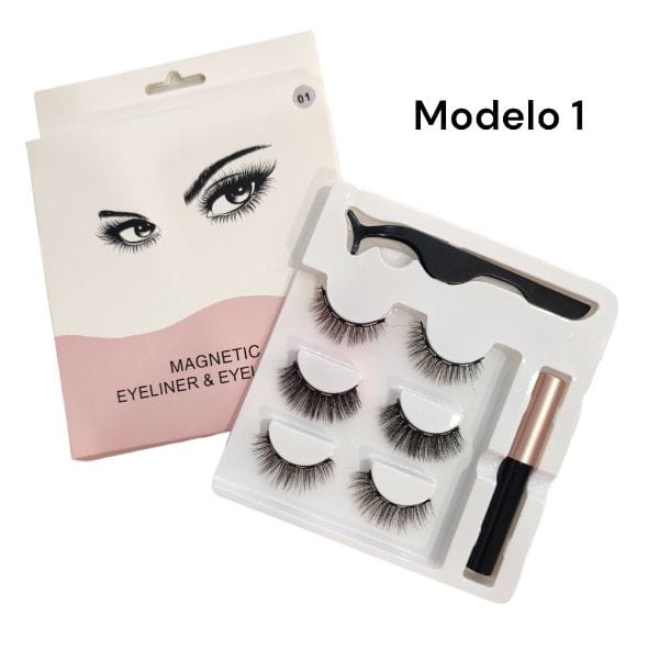 6 Paquetes 3 Par Pestañas con Imán y Delineador $54.87 c/u