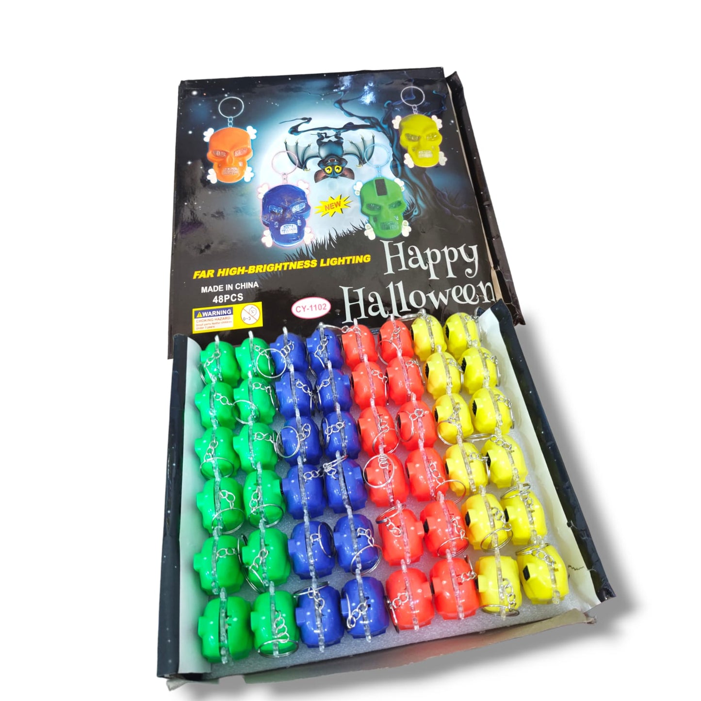 48 Llaveros calavera Halloween con Luz $3.37 c/u