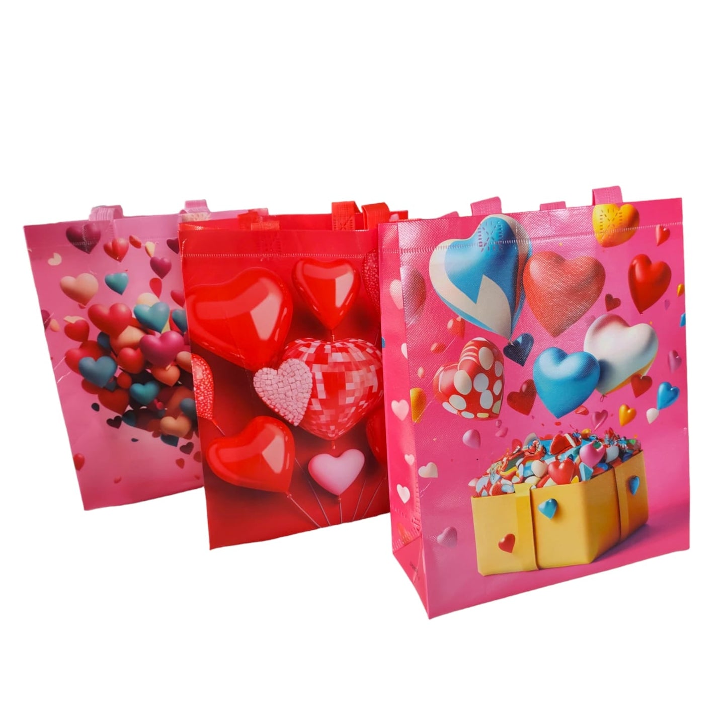 12 Bolsas G Reutilizables Decoradas con Corazones $8.5 c/u