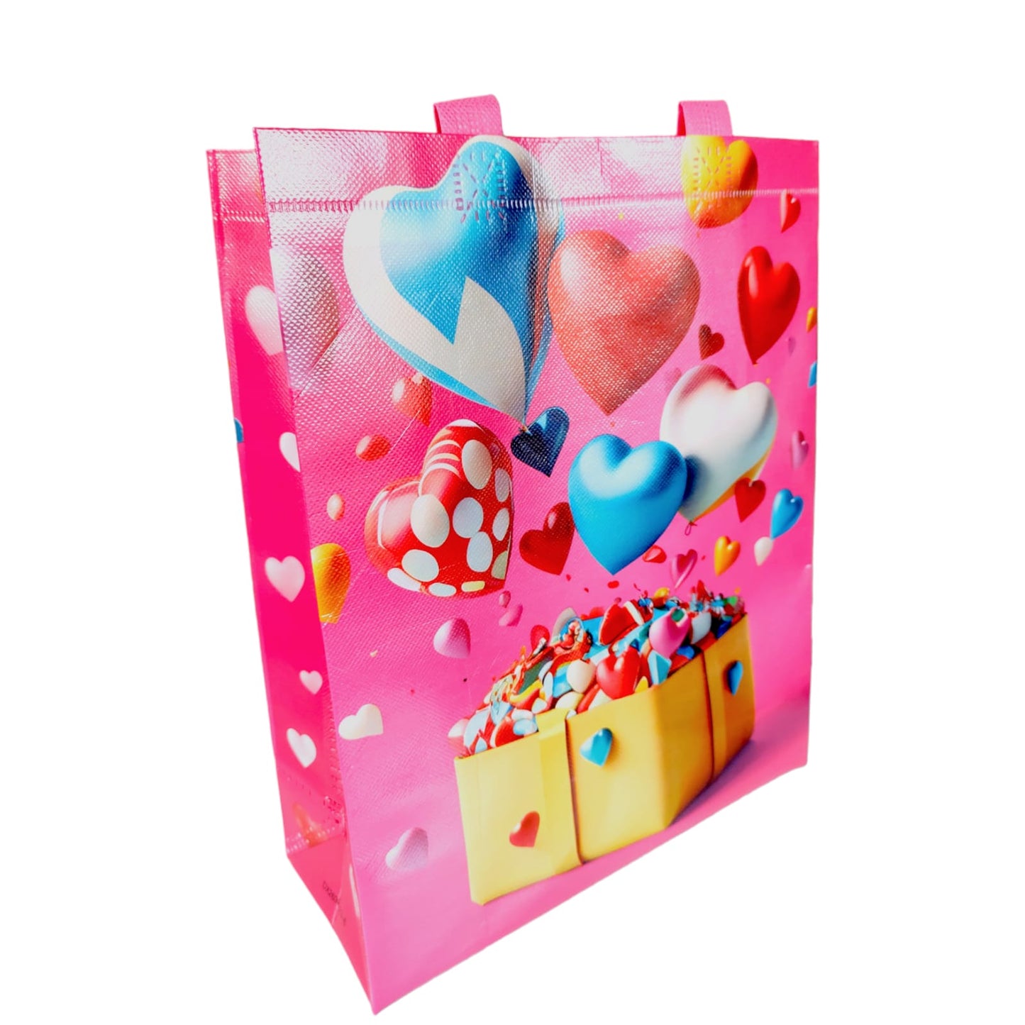 12 Bolsas G Reutilizables Decoradas con Corazones $8.5 c/u