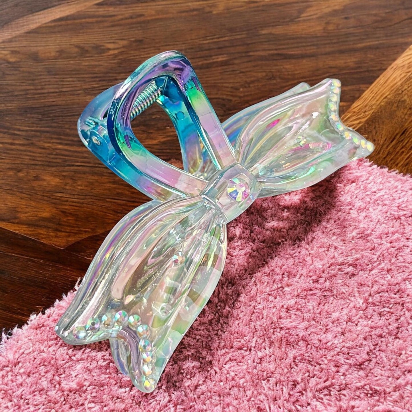 12 Pinzas Pedreria Moños Transparentes $17.5 c/u