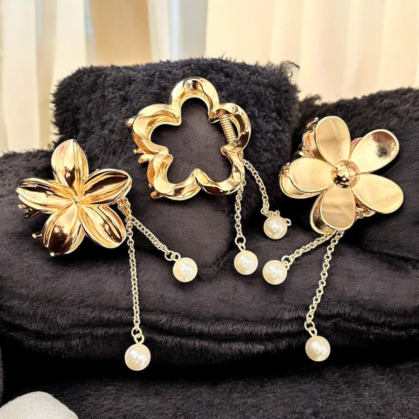 12 Pinzas Flores Metalicas Diferentes con Perlitas $18 c/u